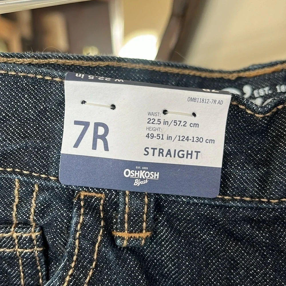 Brand New OshKosh B'Gosh Straight Jeans Dark Wash Denim Adjustable Waistband